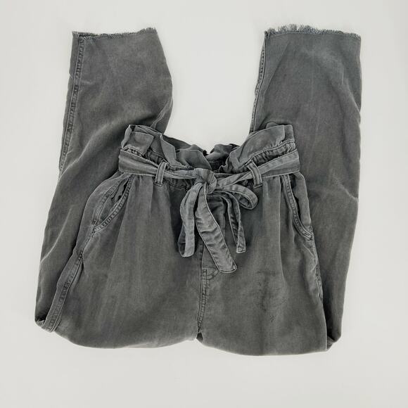 Aerie Paperbag Waist Pants Soft Twill Tie‎ Waist Belt Gray Raw Hem Size Medium - Picture 1 of 6